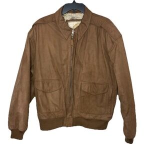 G-III Vintage Brown Leather Bomber Jacket Size Large Made in Korea